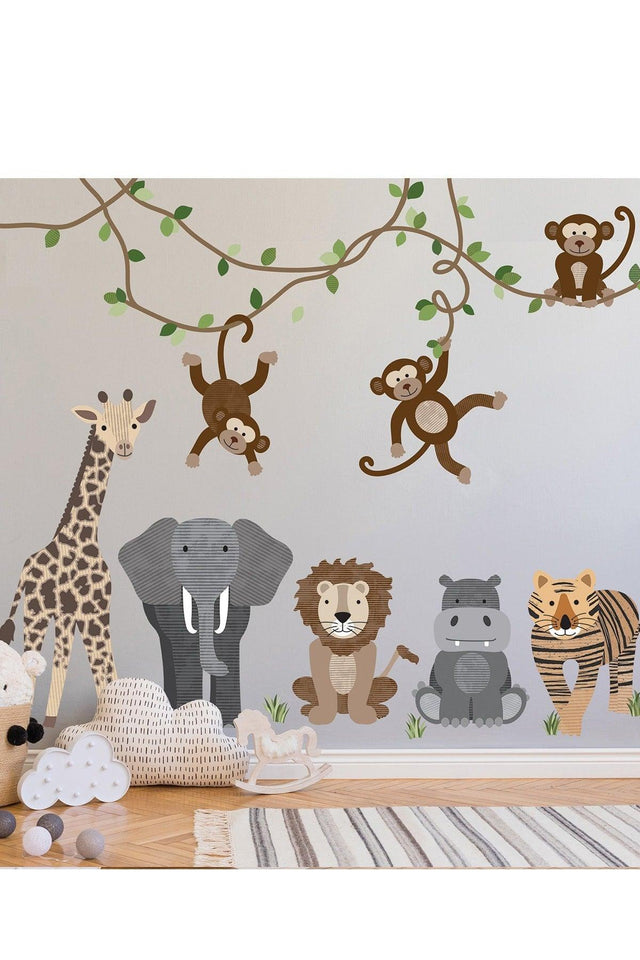 Cartoon Linear Forest Animals Wall Sticker - Swordslife