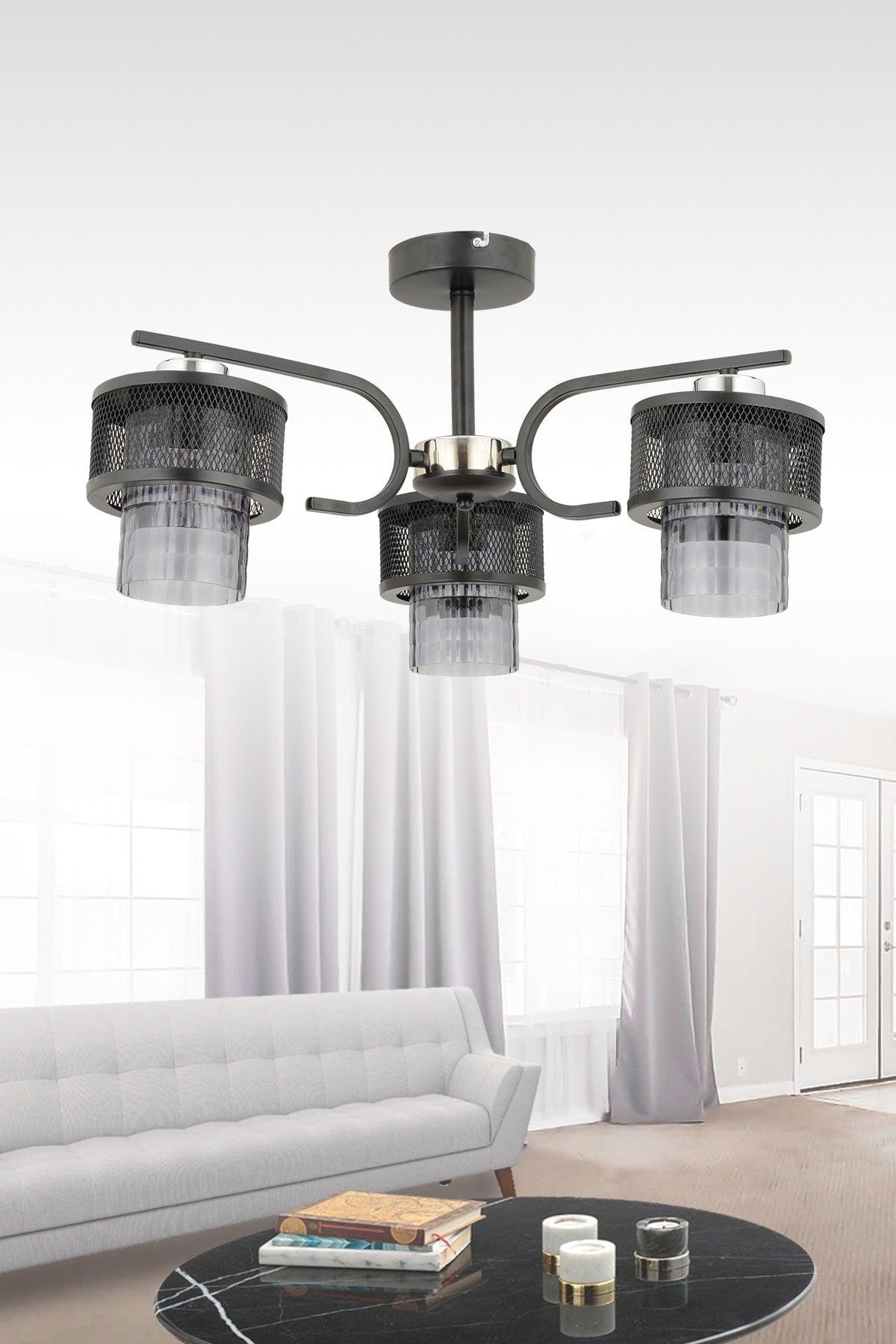 Karla 3 Piece Modern Smoked Plafonier Chandelier - Swordslife