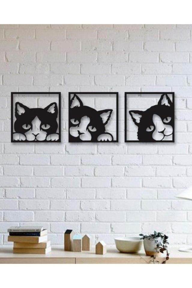 Cat 3 Piece Wall Decor, Wall Decoration, Wooden Decorative Painting, Laser Cut - Swordslife