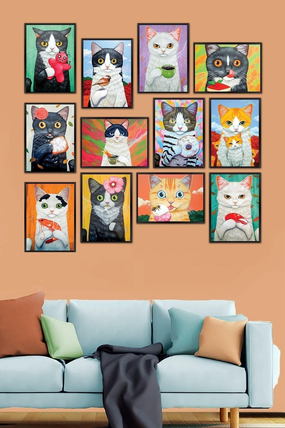 Cat Table Set 12 Pieces Frame Picture Cat Mdf Table Set - Swordslife