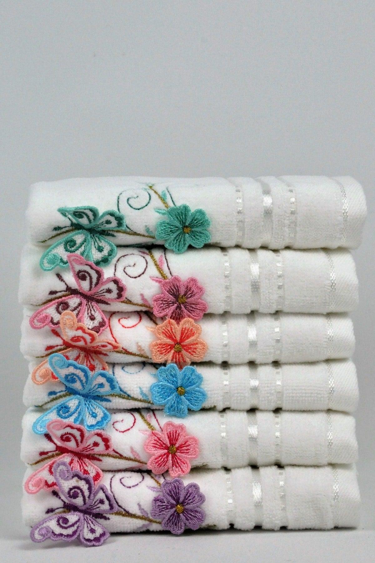 Butterfly 6 Pcs Multicolored 3D Velvet Dowry Gift 28x50 430 Gram Cotton Kitchen Towel - Swordslife