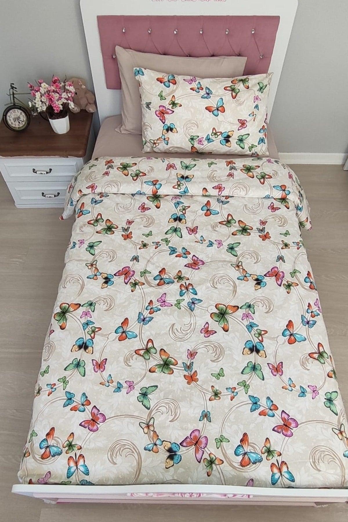 Butterfly Patterned Young Elastic Linen Single Duvet Cover Set - Swordslife