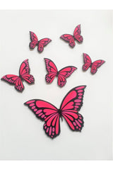 Butterfly Figure 6 Pieces Pink Black Wooden Wall Stick Ornament - Swordslife