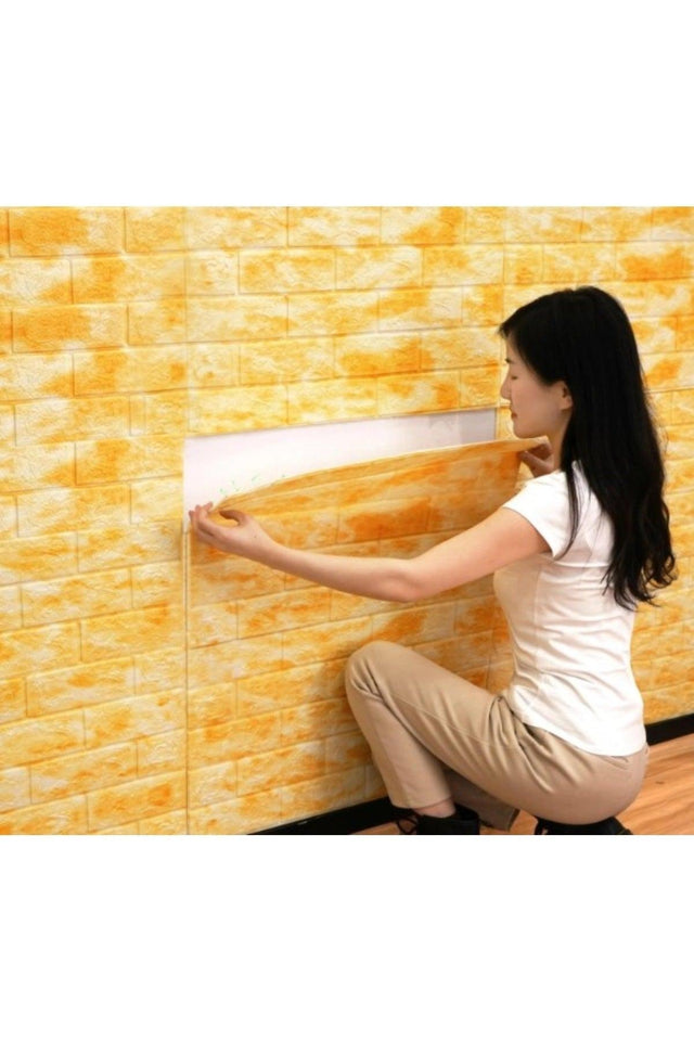 Self Adhesive 3d Mottled Yellow Wallpaper Panel Nw97 - Swordslife