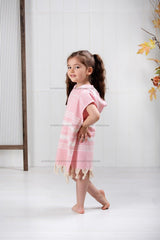 Kids Bathrobe Poncho 100% Cotton Beach Towel Peshtemal Pink - Swordslife