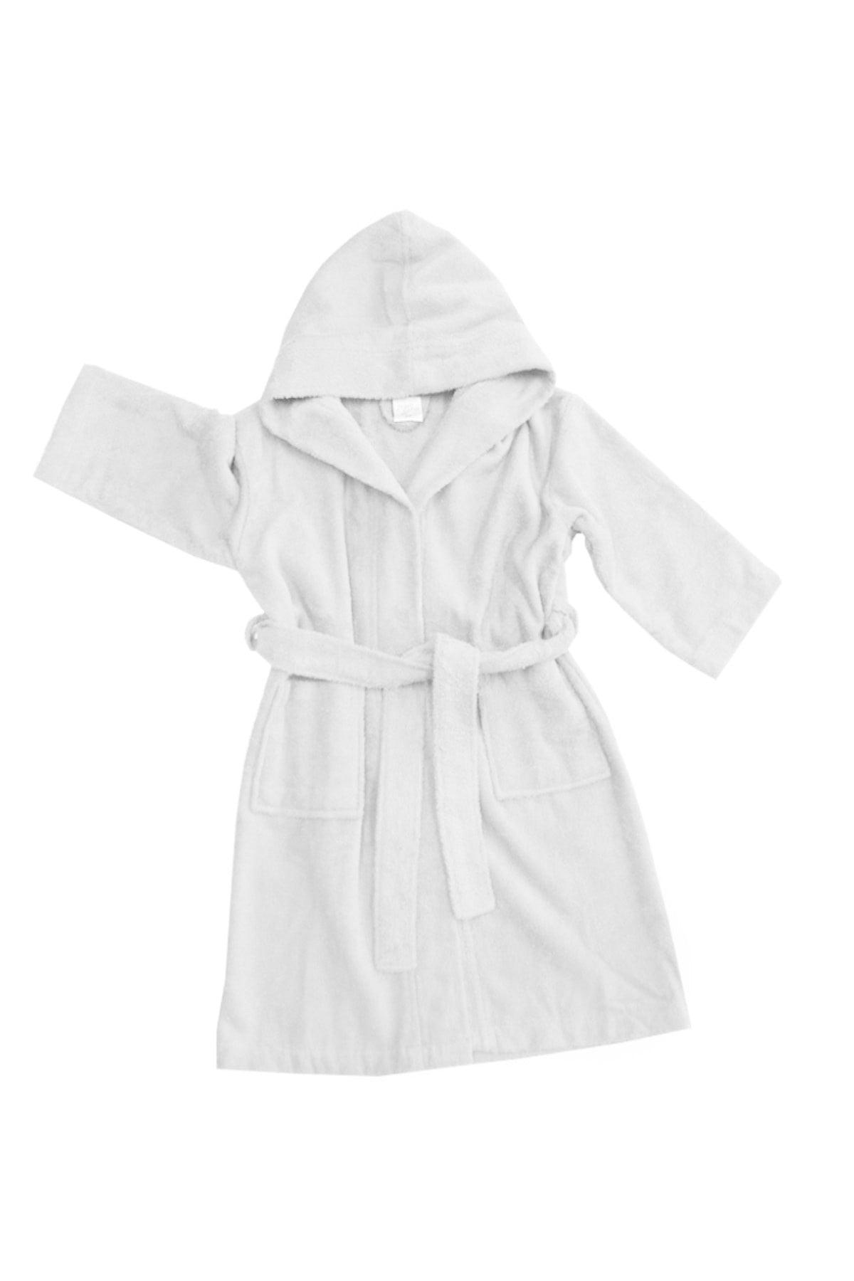 Kids Bathrobe Hooded White 100% Cotton - Swordslife