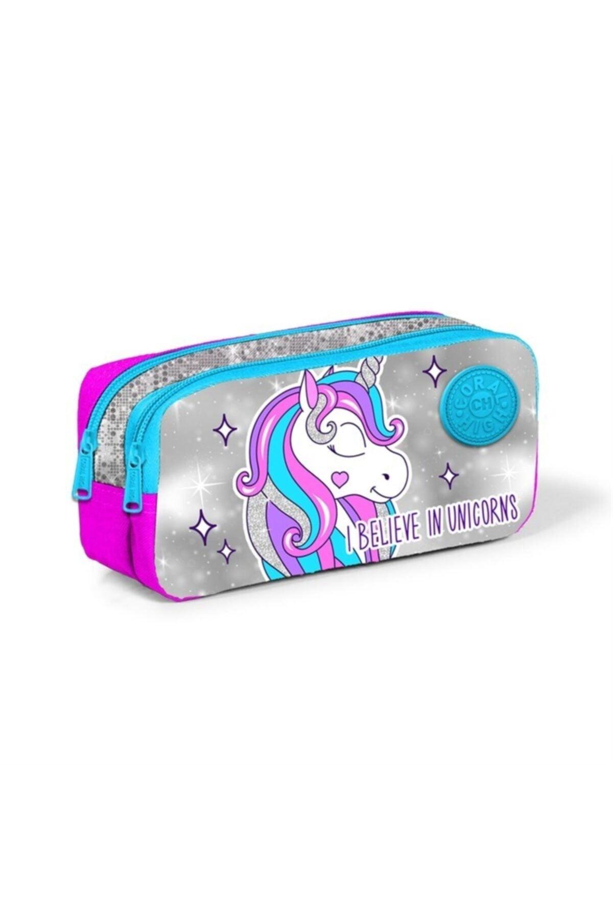 Kids Pink Silver Glitter Unicorn Patterned Two