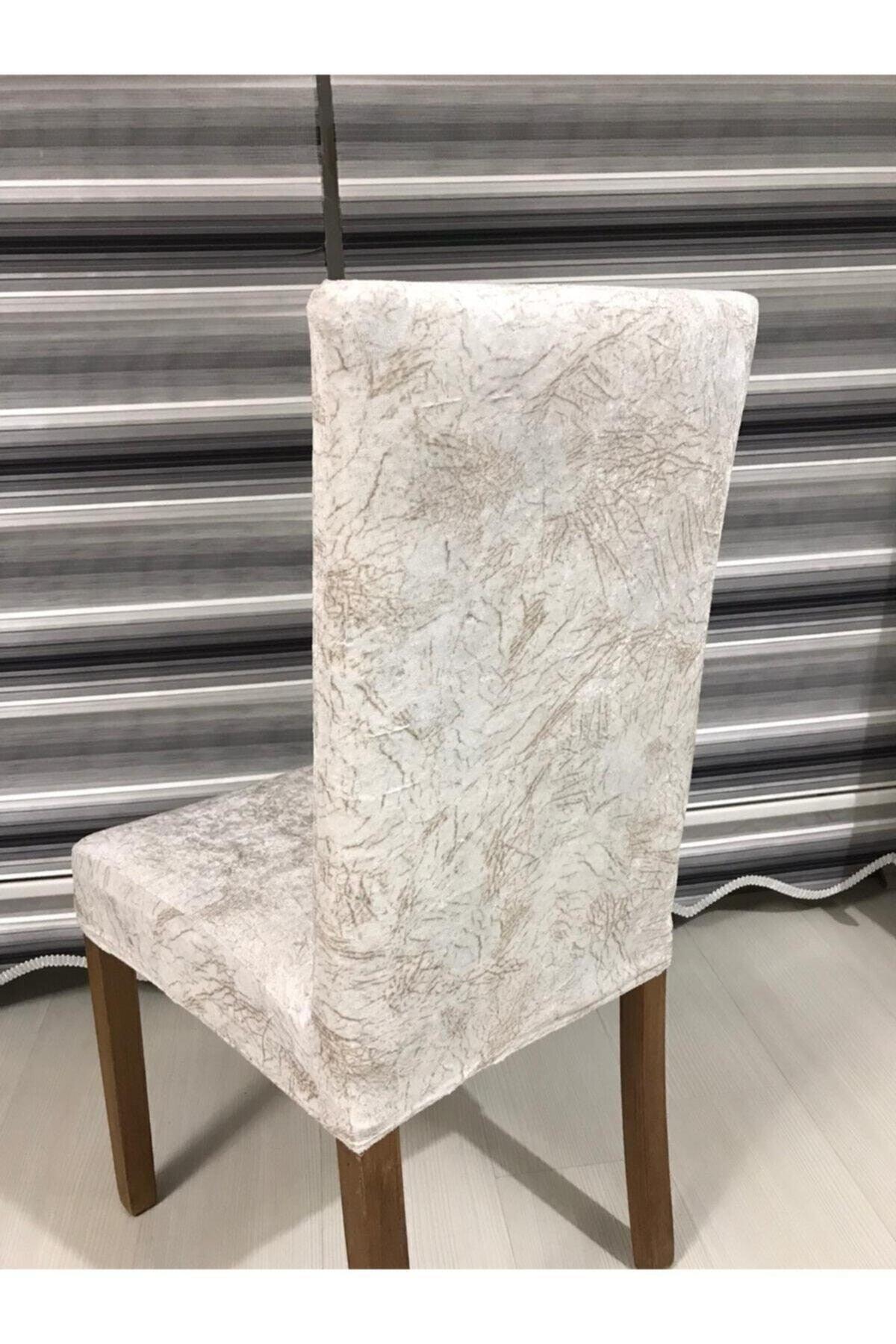 Creme Color Velvet Vein Patterned Chair Cover Digital Printed 1 Piece Lycra Elastic Seat Cover - Swordslife