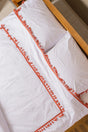 Red Pompom Full Organic White 100% Cotton Double Duvet Cover Pillow Set - Swordslife