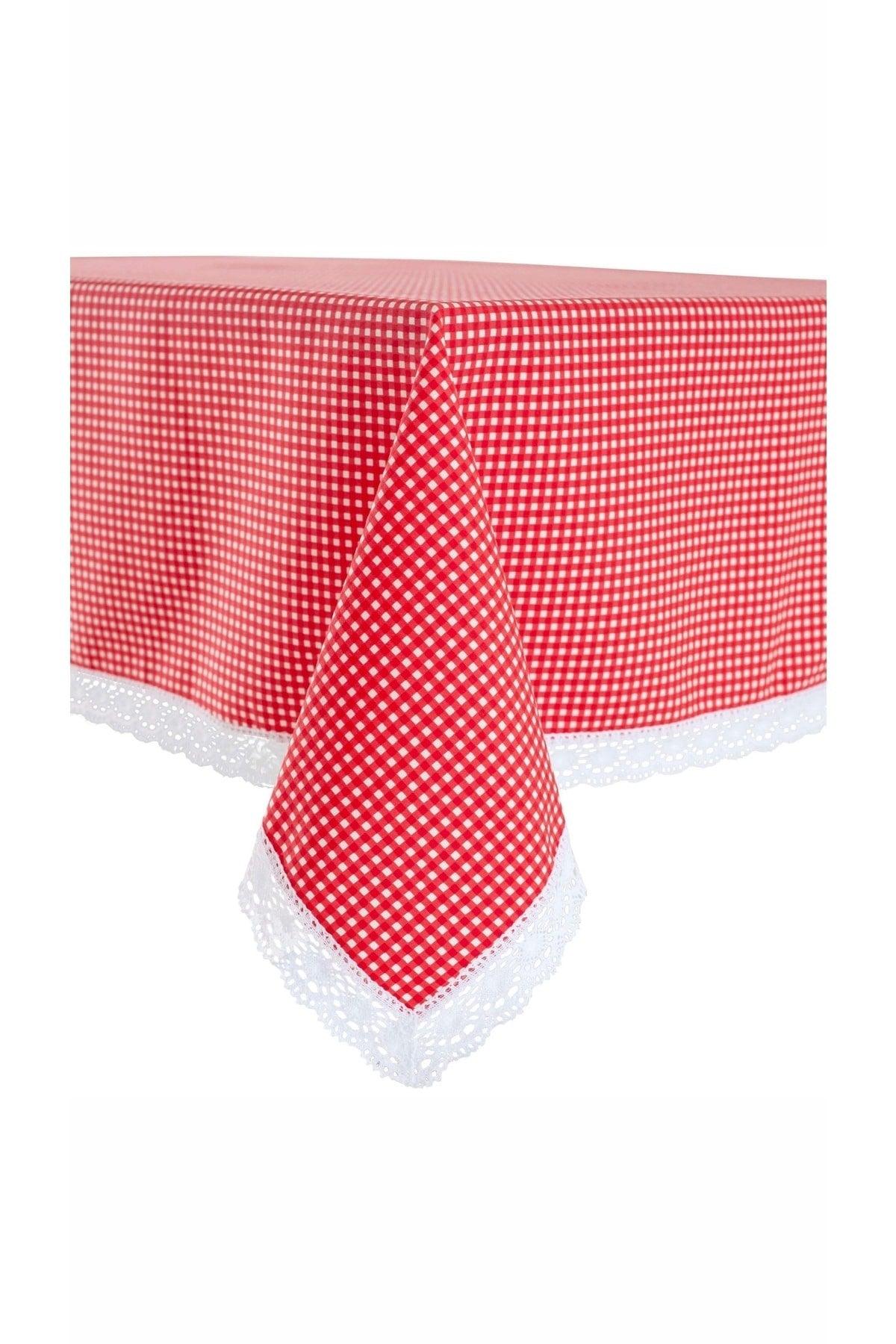 Red&white Gingham Retro White Cotton Lace 6 Person Table Cloth - Swordslife