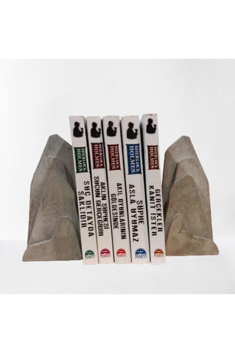 Book Support Bookcase Decorative Concrete Mountain Shaped Trinket | 2-Piece Stylish Book Holder Mountain Trinket - Swordslife