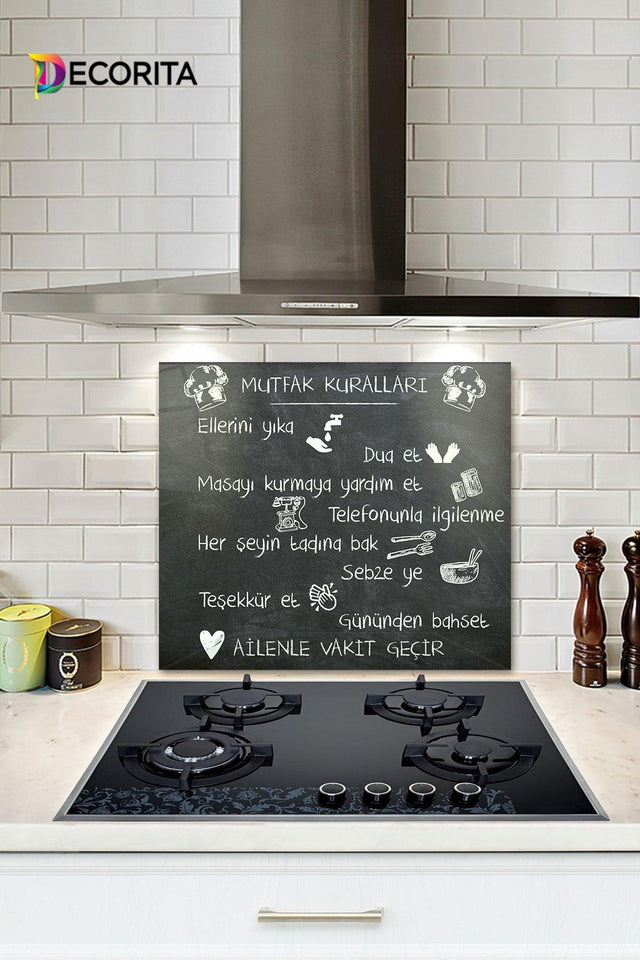 Kitchen Rules - Chalkboard Look | Glass Stove Back Protector | 52cm X 60cm - Swordslife