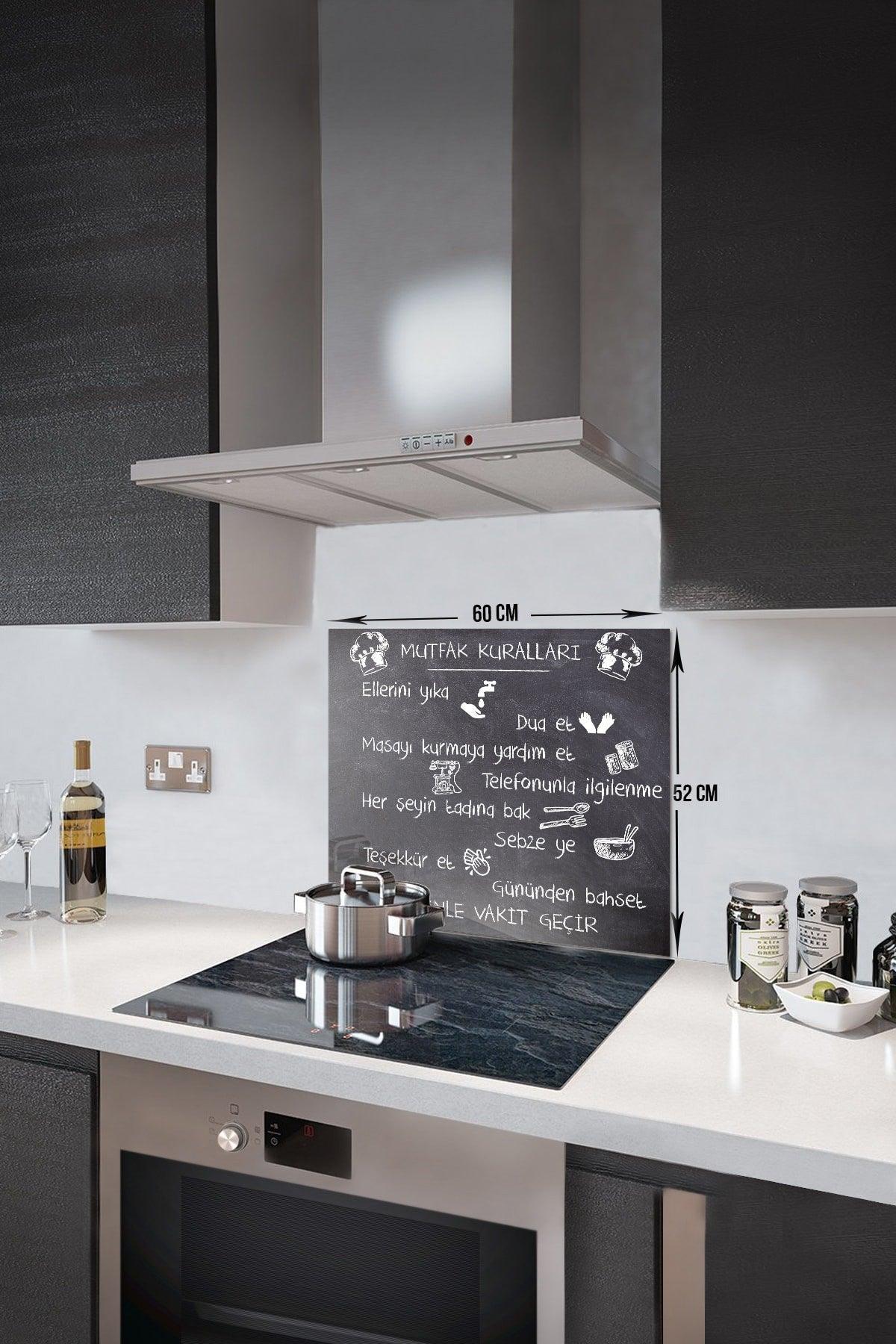 Kitchen Rules - Chalkboard Look | Glass Stove Back Protector | 52cm X 60cm - Swordslife