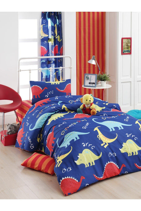 Easy-Iron Duvet Cover Set Single Dinosaur Blue - Swordslife