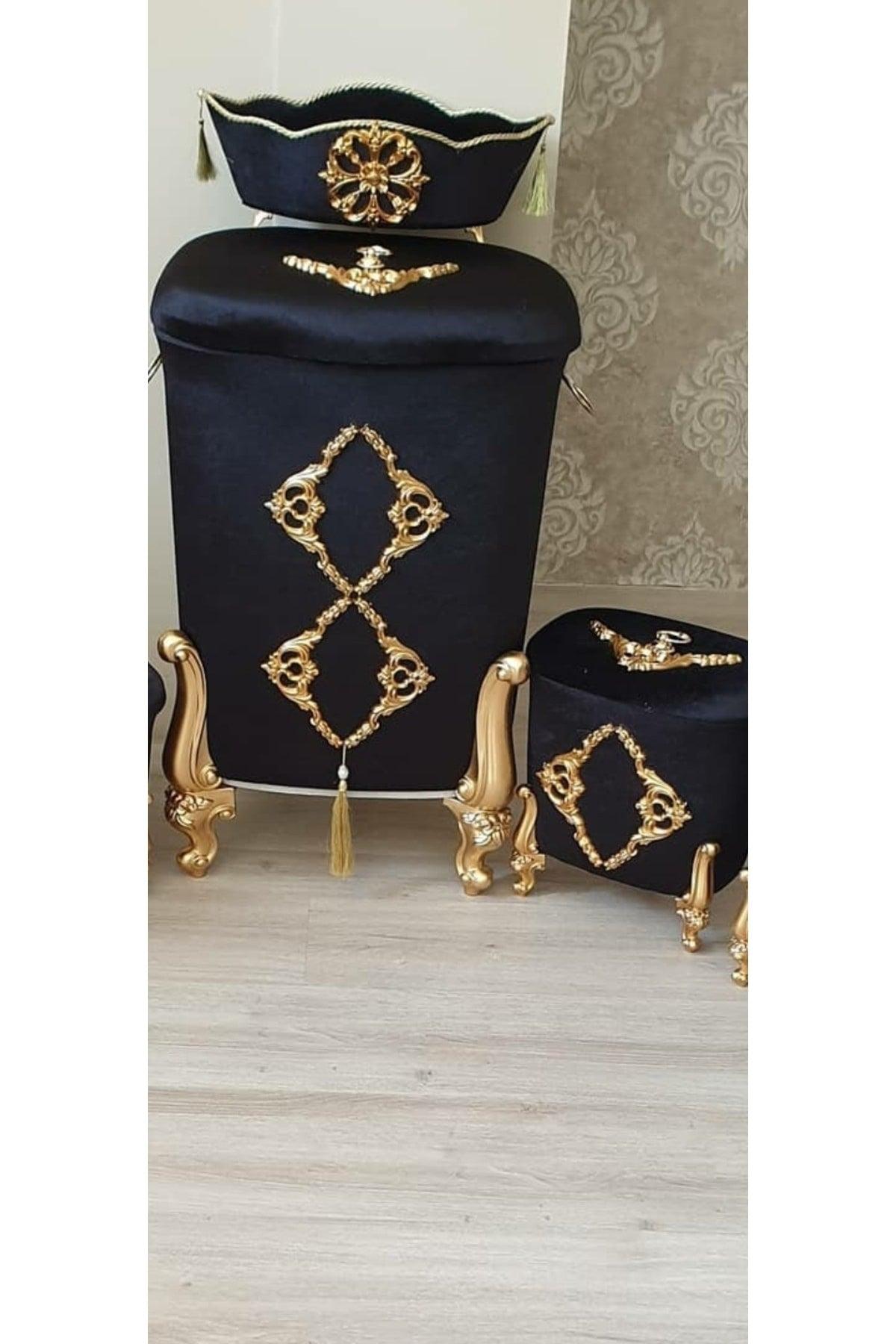 Cornered 3 Pcs Velvet Dowry Lacy Bathroom Dirty Laundry Basket Set - Swordslife