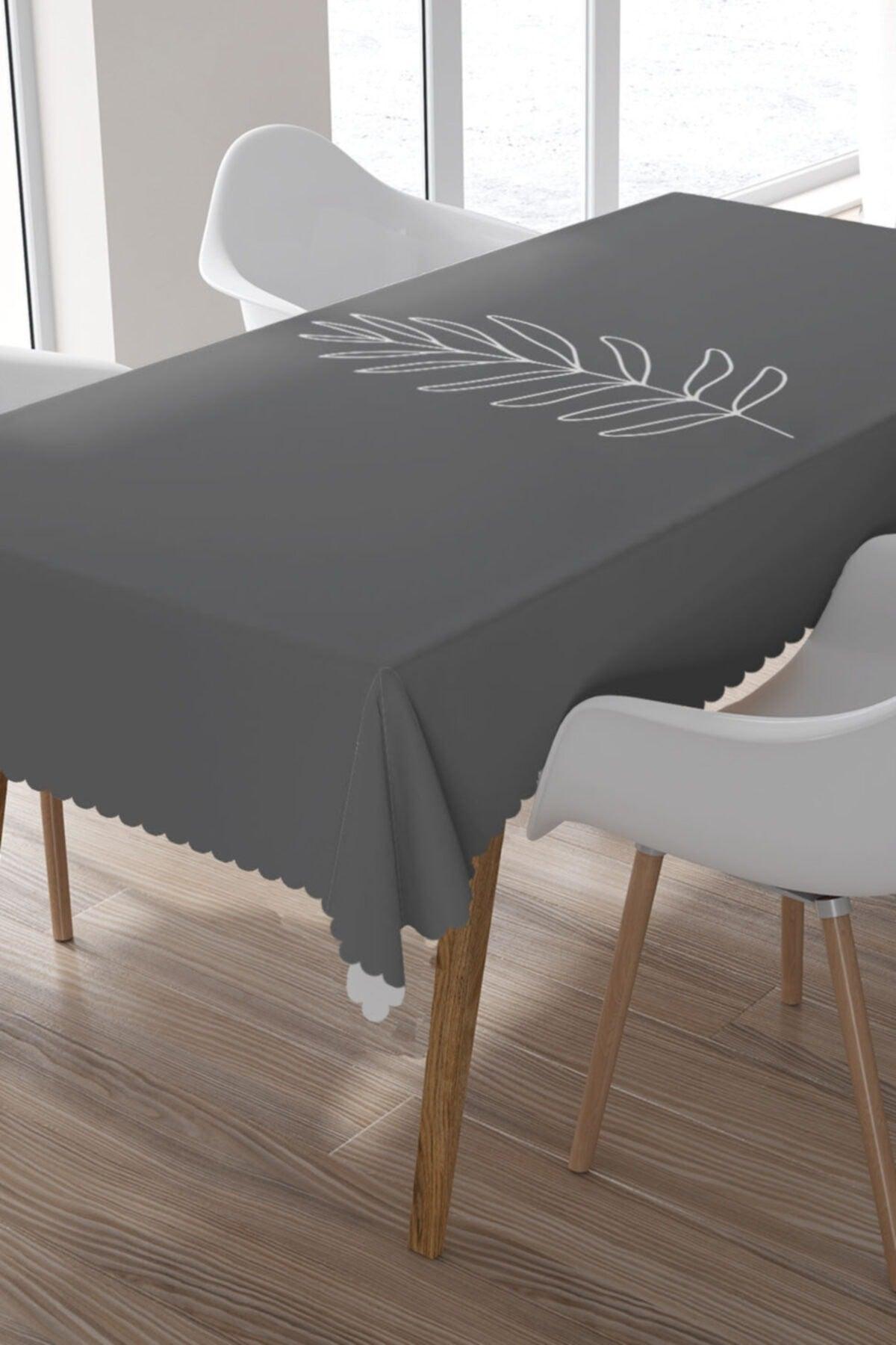 White Leaf Pattern Table Cloth on Dark Gray Floor - Swordslife