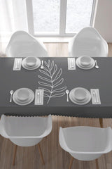 White Leaf Pattern Table Cloth on Dark Gray Floor - Swordslife