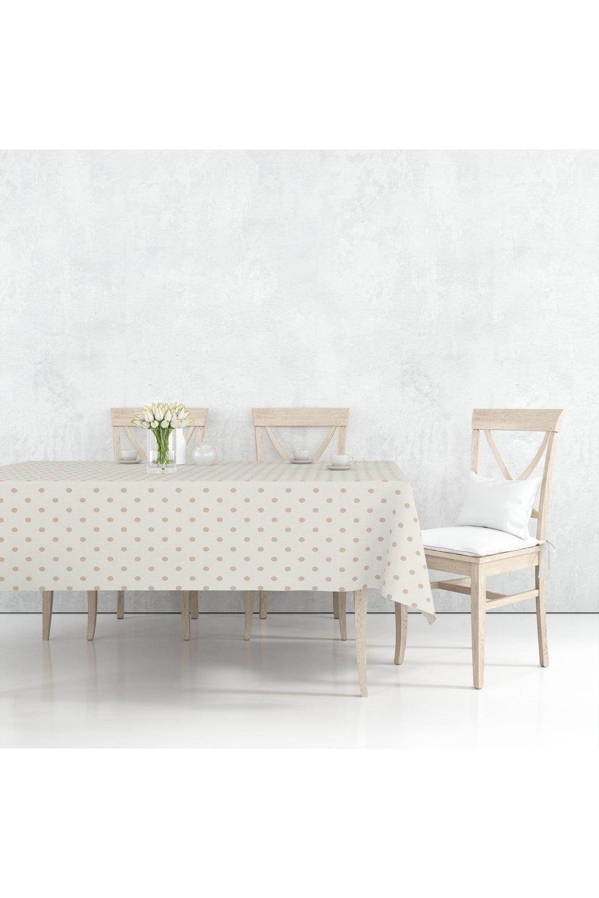 Cream Brown Color Polka Dot Removable Pvc Oilcloth Kitchen Table Cloth Stain Resistant - Swordslife