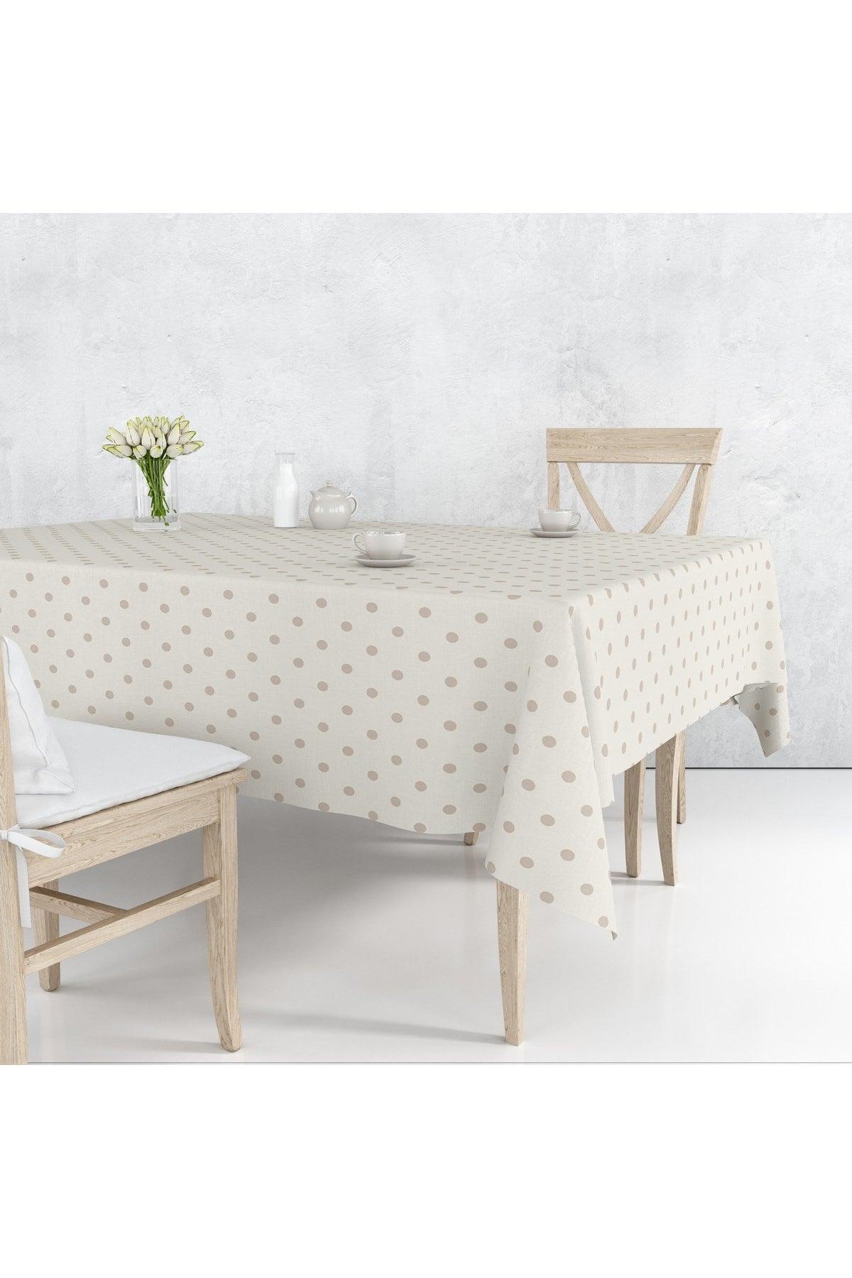 Cream Brown Color Polka Dot Removable Pvc Oilcloth Kitchen Table Cloth Stain Resistant - Swordslife