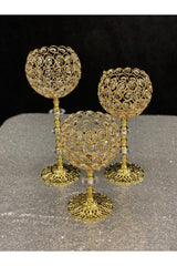 Set of 3 Gold Candlestick with Crystal Stone Leg - Swordslife