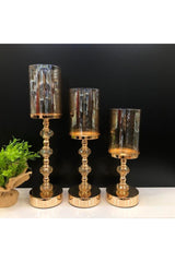 Set of 3 Gold Candlestick with Crystal Stone Leg - Swordslife