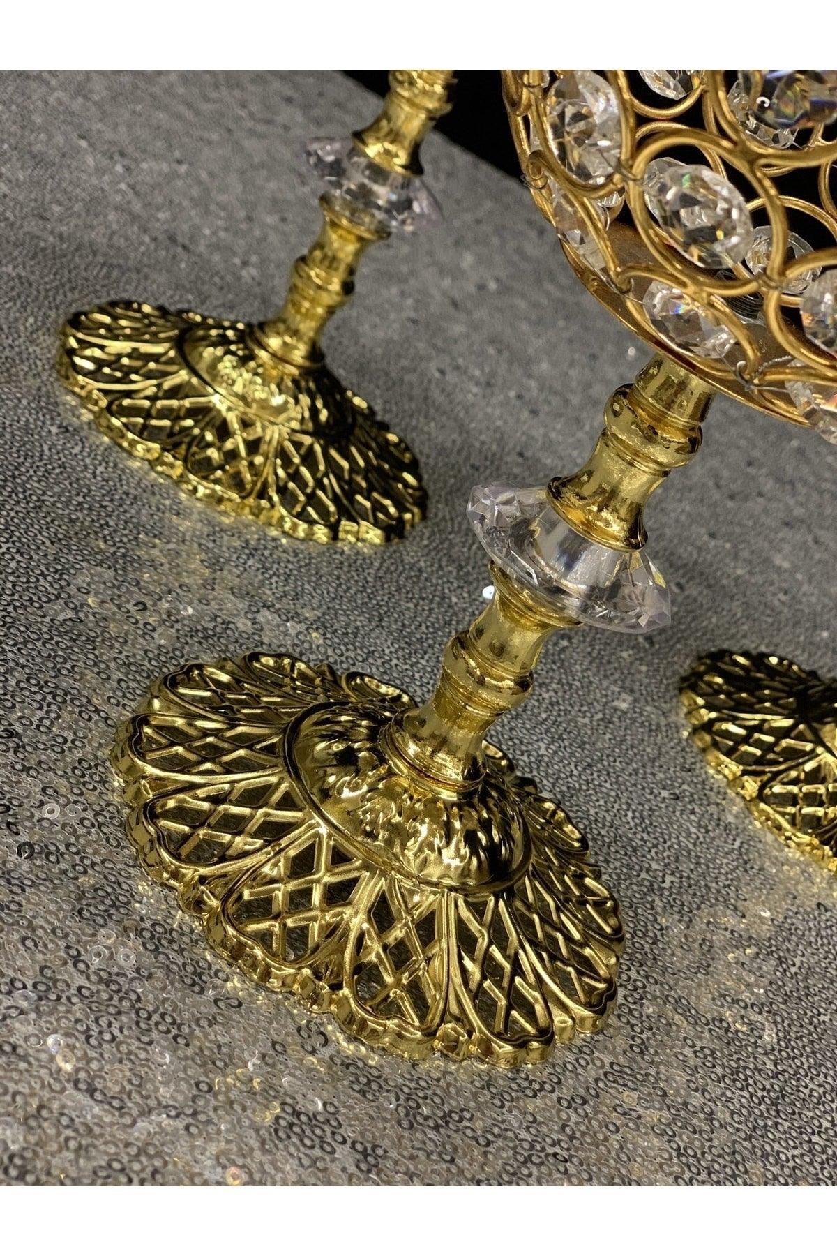 Set of 3 Gold Candlestick with Crystal Stone Leg - Swordslife