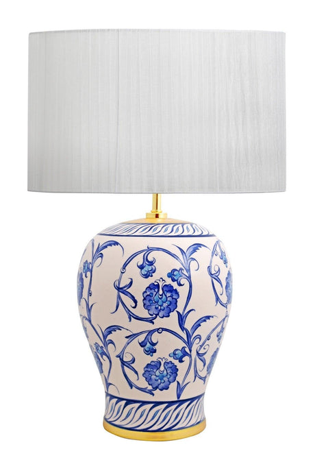 Kty-srm01 Blue Blanc Ceramic Lampshade - Cream Organza - Swordslife