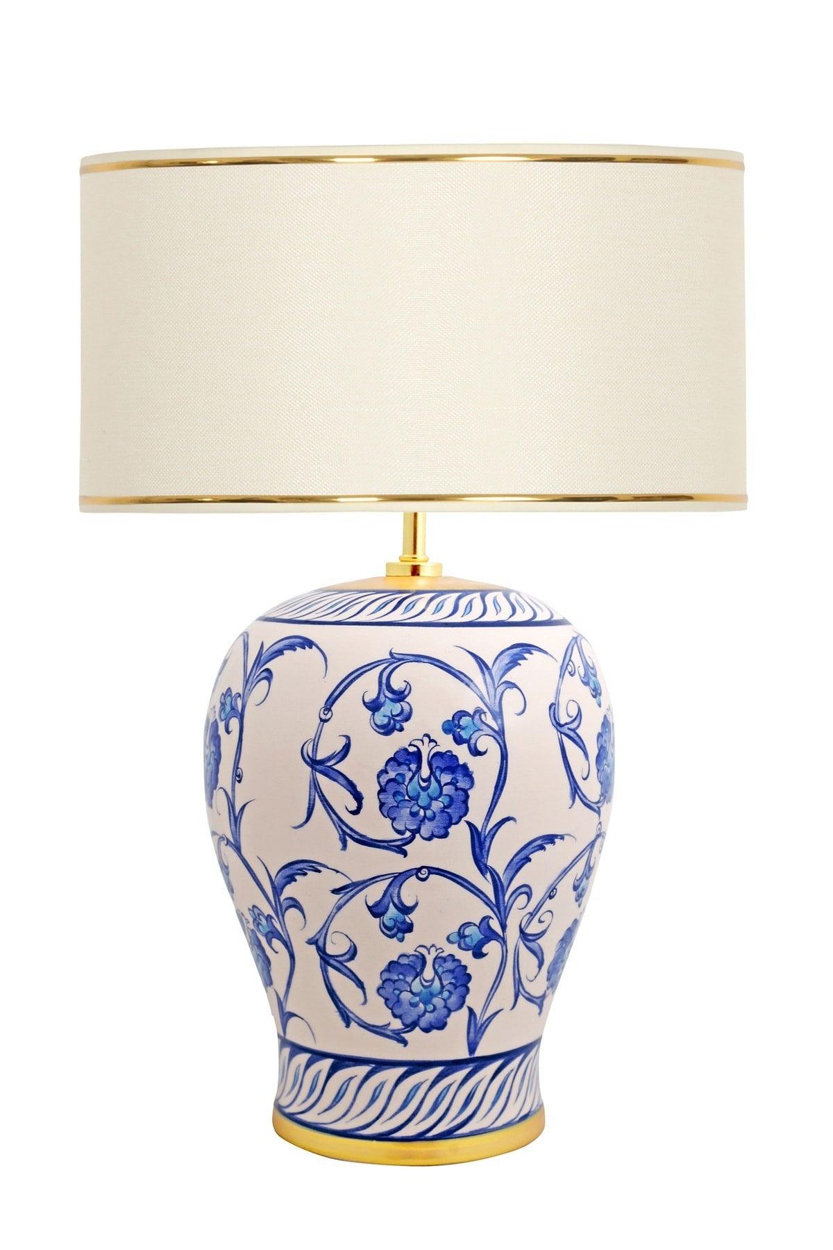 Kty-srm01 Blue Blanc Ceramic Lampshade - Cream with Gold Stripe - Swordslife