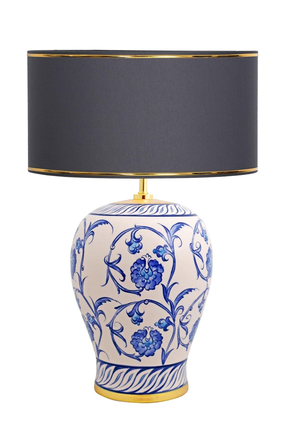 Kty-srm01 Blue Blanc Ceramic Lampshade - Anthracite with Gold Stripe - Swordslife