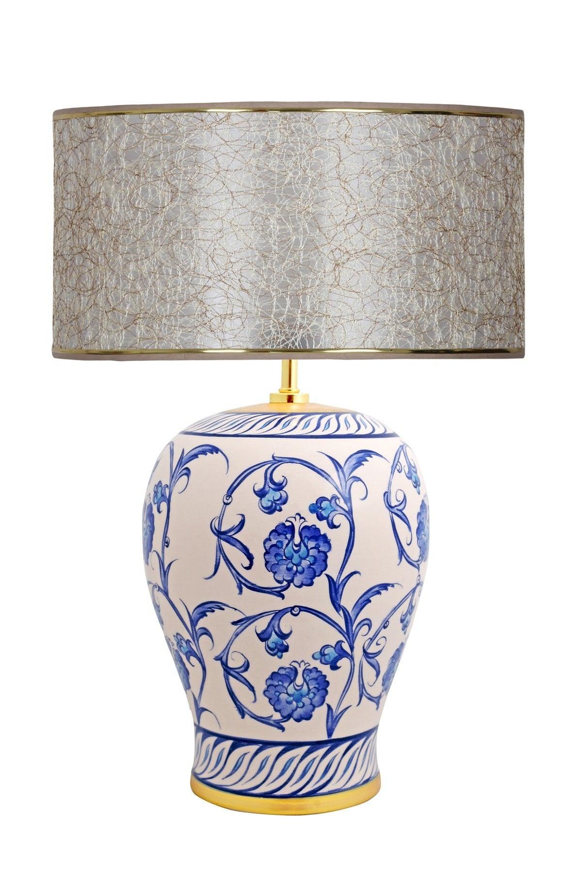 Kty-srm01 Blue Blanc Ceramic Lampshade - Yellow Marble with Gold Stripe - Swordslife