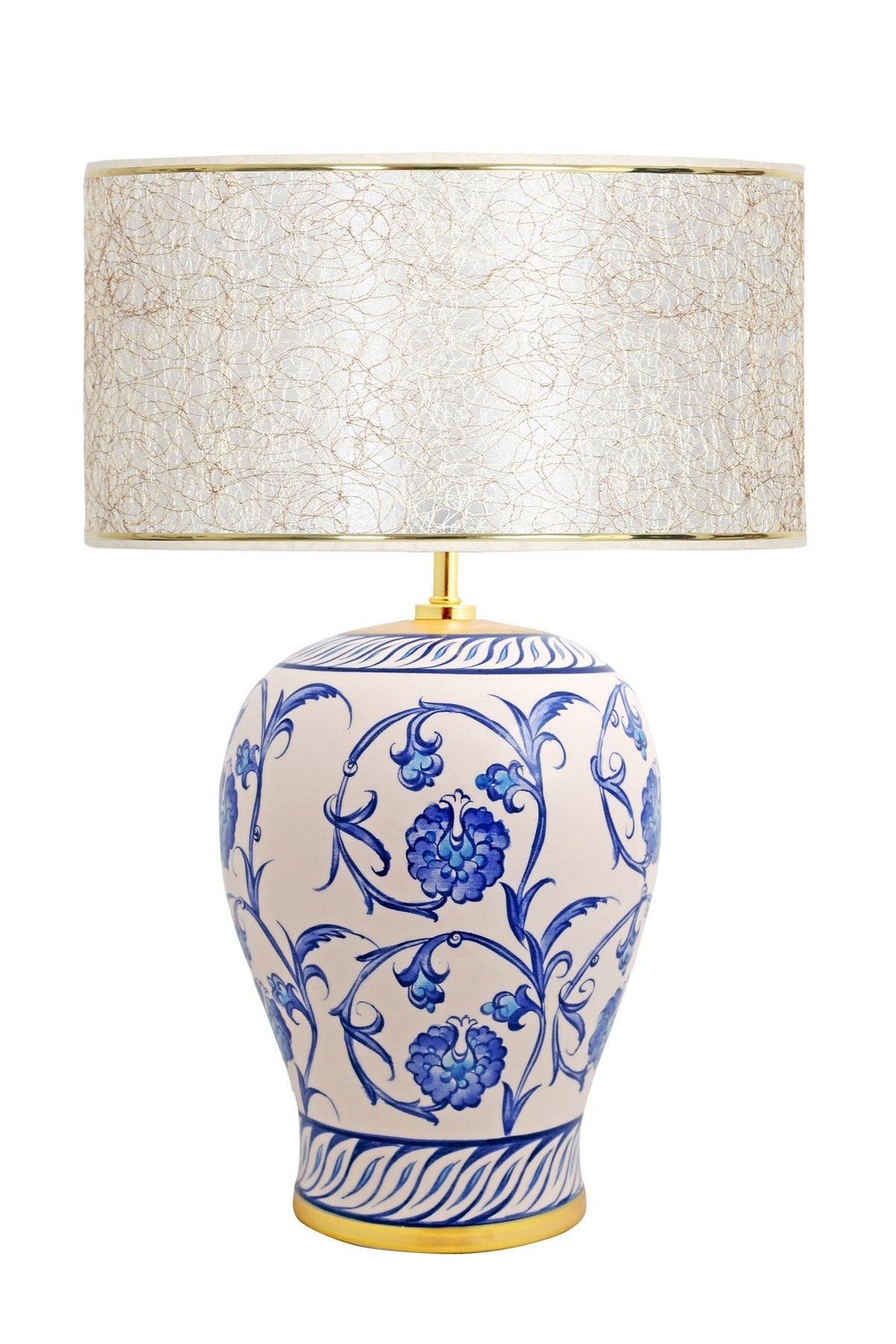 Kty-srm01 Blue Blanc Ceramic Lampshade - Gold Yellow Marble - Swordslife