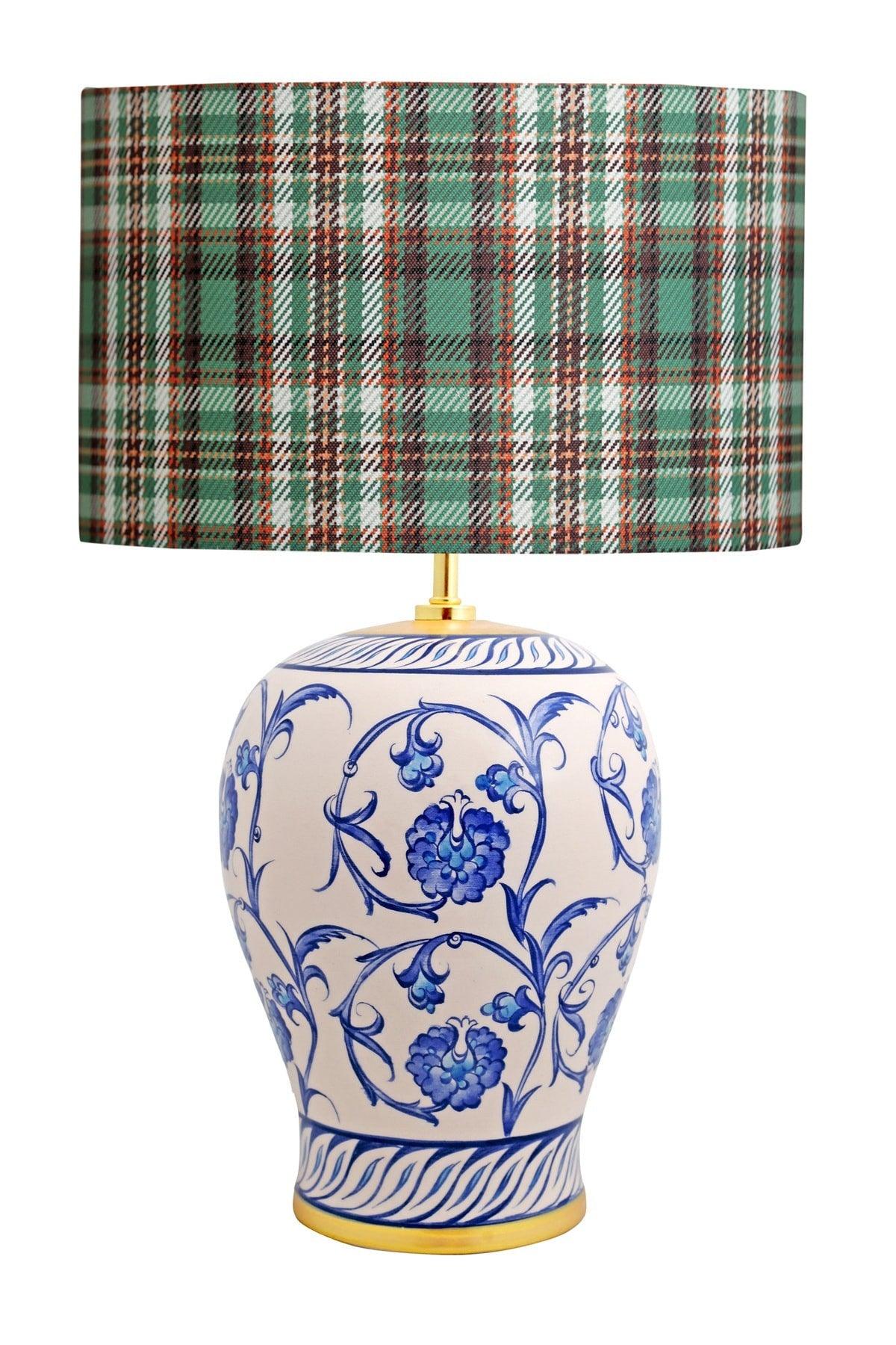 Kty-srm01 Blue Blanc Ceramic Lampshade - Green Plaid - Swordslife