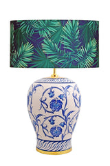 Kty-srm01 Blue Blanc Ceramic Lampshade - Leaf Pattern - Swordslife