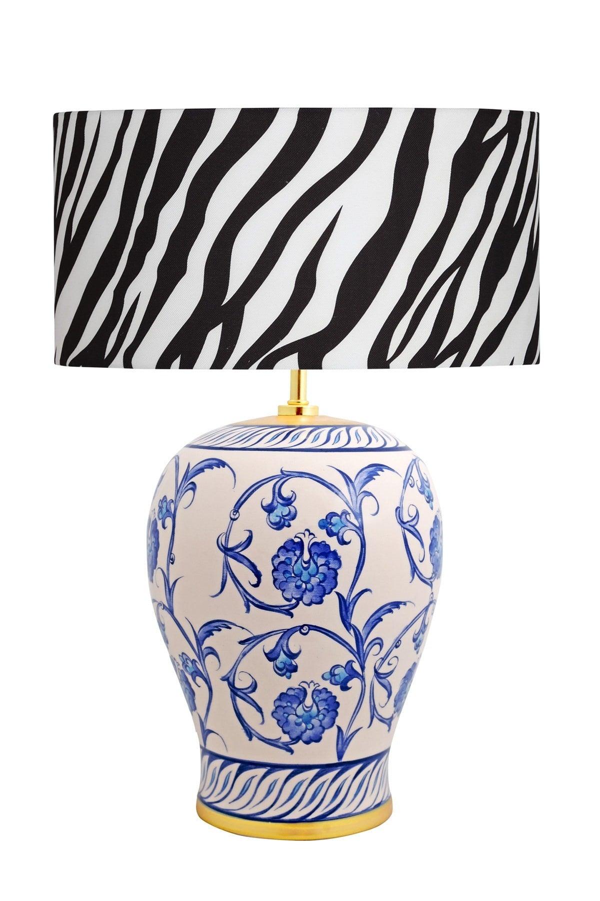 Kty-srm01 Blue Blanc Ceramic Lampshade - Zebra Patterned - Swordslife