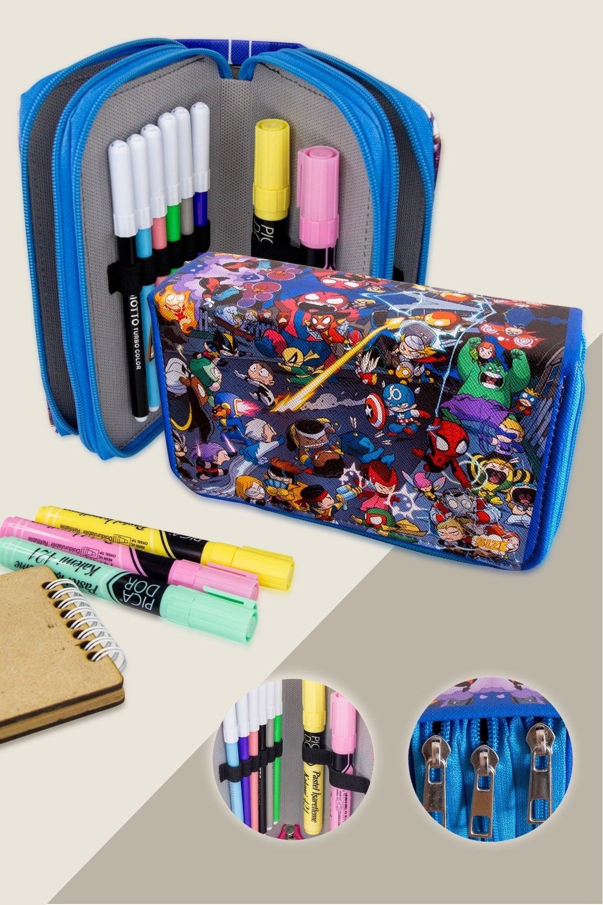 Pencil Case Kids Heros Three Compartment Vegan Leather