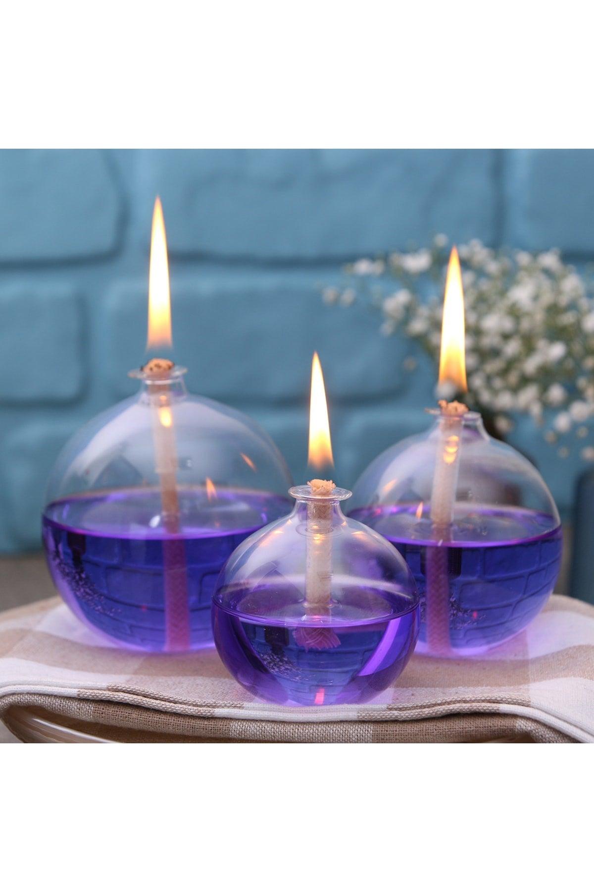 Sphere Glass Oil Lamp Set of 3 + 200 Ml Oil Lamp Lila - Swordslife