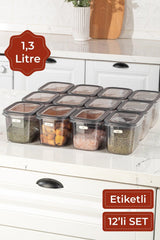 Set of 12 with Label Peggy Long Rectangular Storage Container with Transparent Lid 1.3 Liter - Swordslife