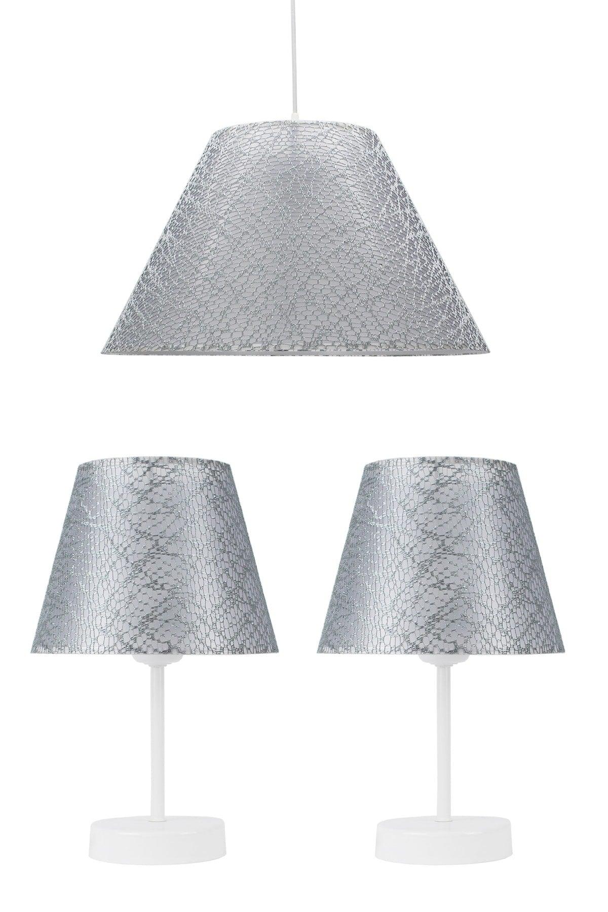 Lacy Gray Triple Lampshade Conical Chandelier Set Bedroom Lighting - Swordslife