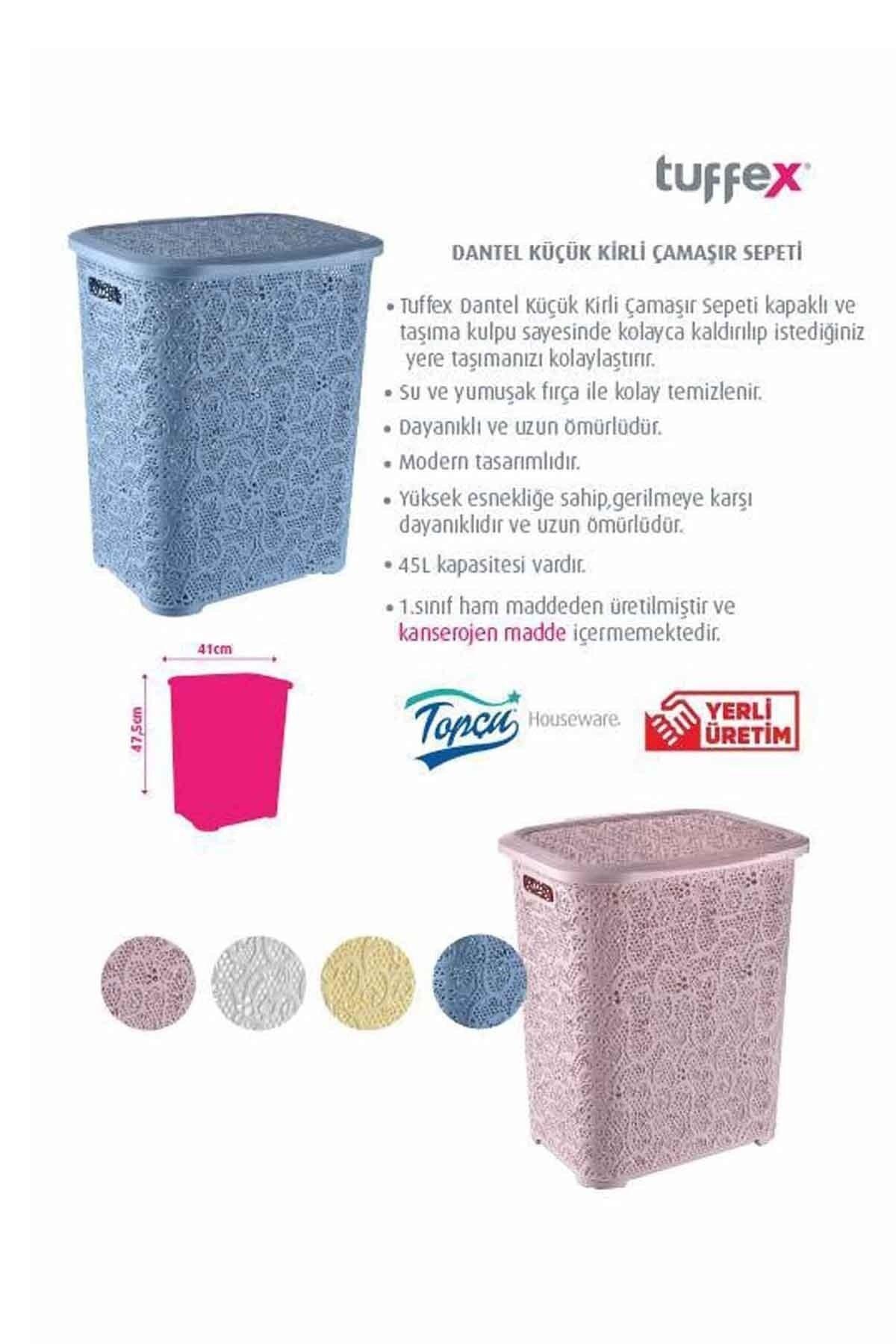 Lace Patterned Lid Dirty Laundry Basket 45 Lt.- Powder - Swordslife