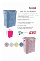 Lace Patterned Lid Dirty Laundry Basket 45 Lt.- Powder - Swordslife