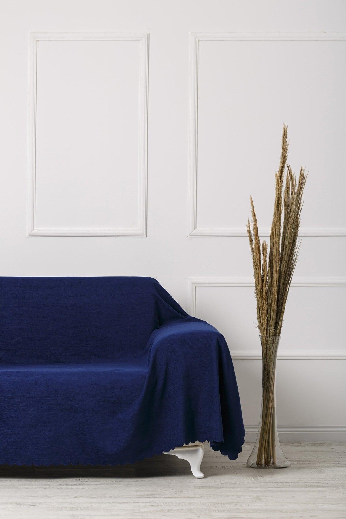 Navy Blue Oversized Double Sided Sofa Bed Seat Cover Shawl Covering the Arms - Swordslife