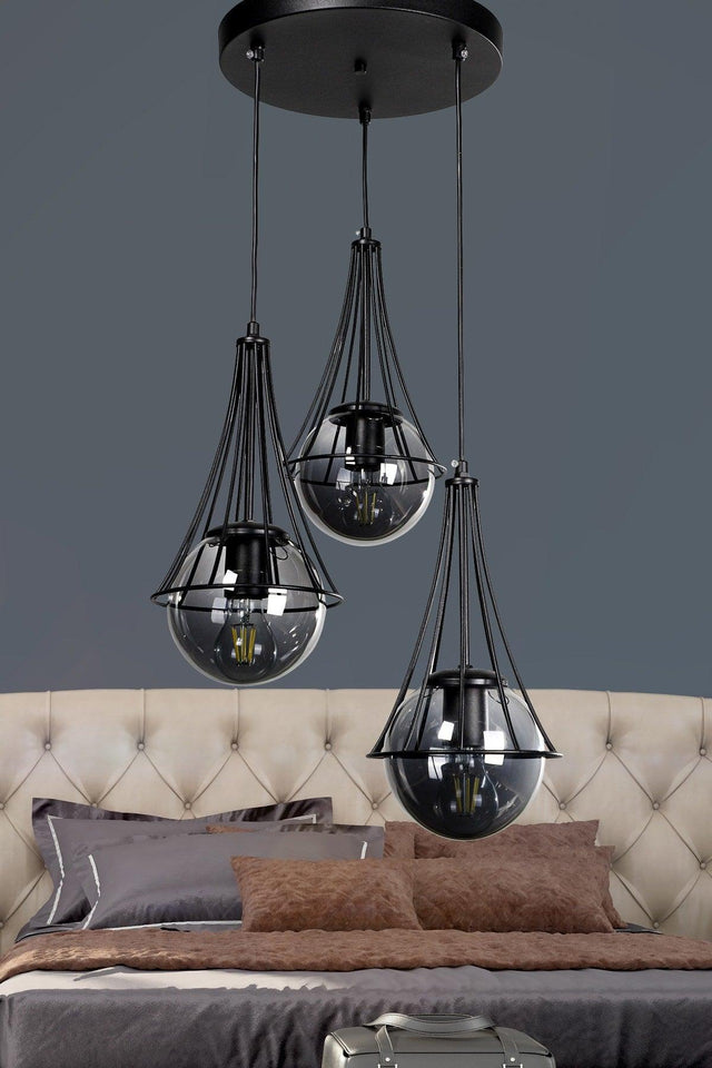 Lapis 3rd Black-smoked Globe Glass Chandelier - Swordslife