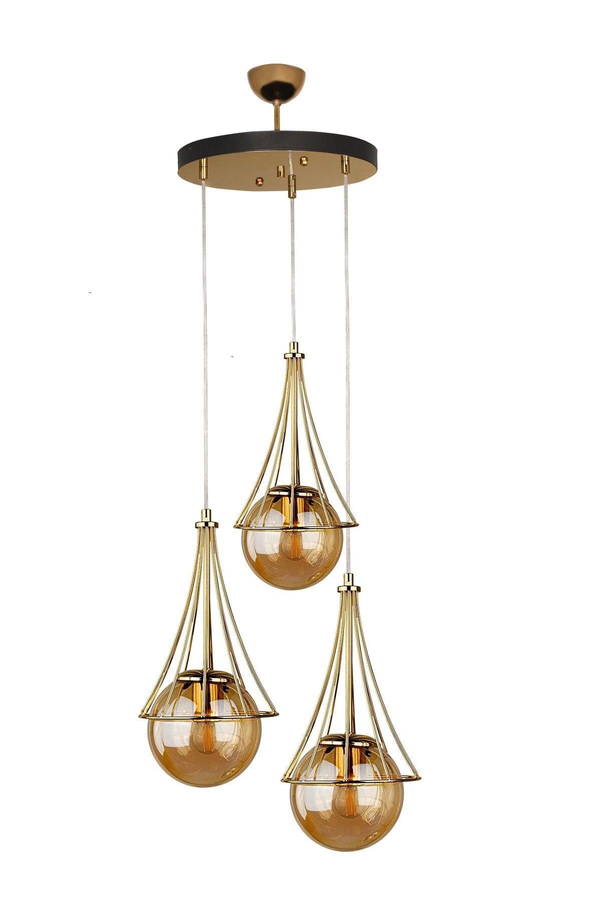 Lapis 3rd Chandelier Gold-honey Globe Glass - Swordslife