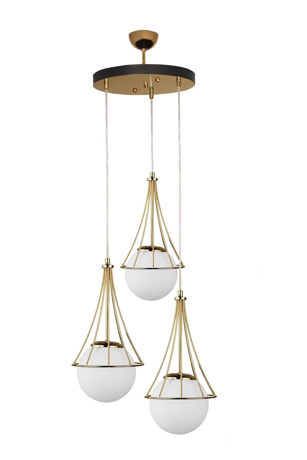 Lapis 3rd Chandelier Gold-white Globe Glass - Swordslife