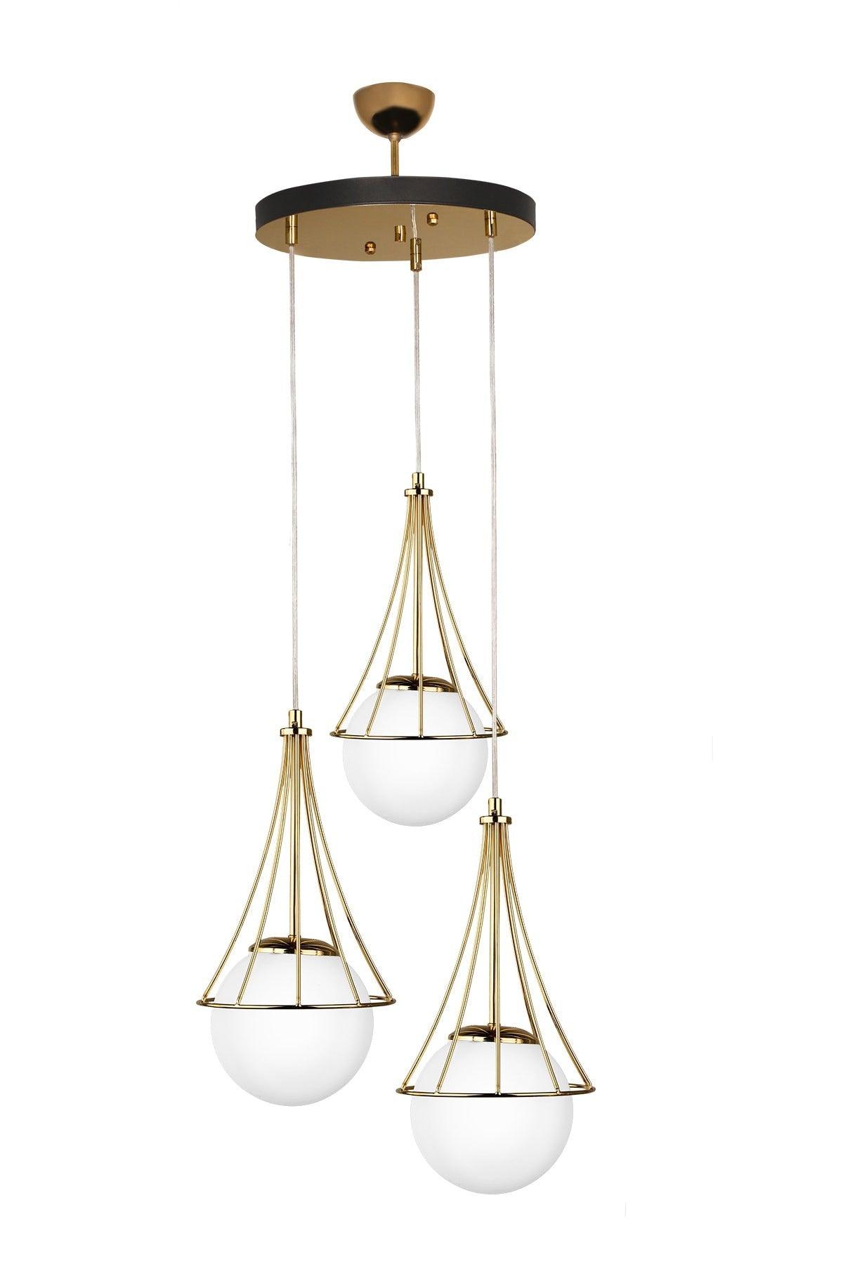 Lapis 3rd Chandelier Gold-white Globe Glass - Swordslife