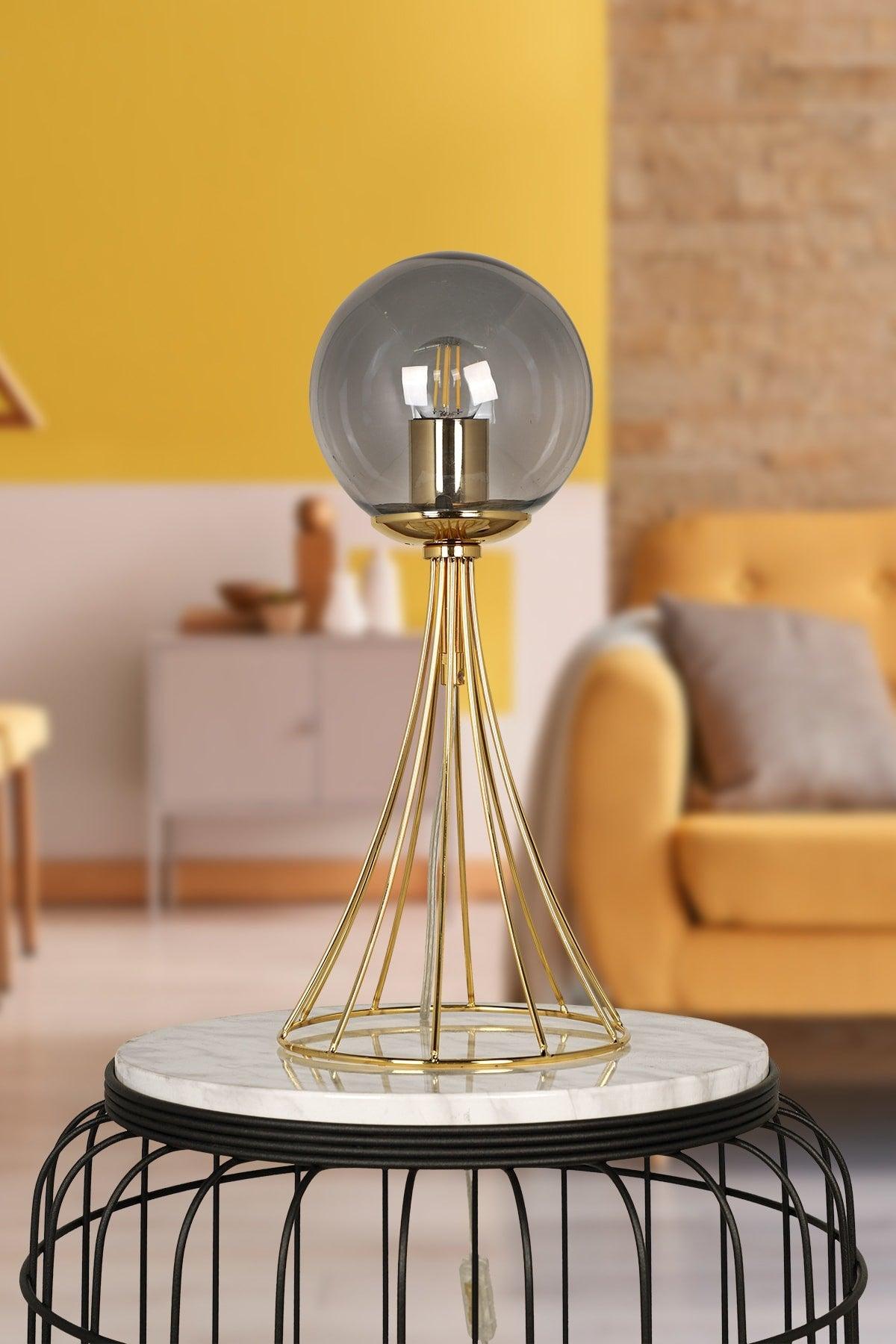 Lapis Table Lamp Gold Smoked Globe Glass - Swordslife