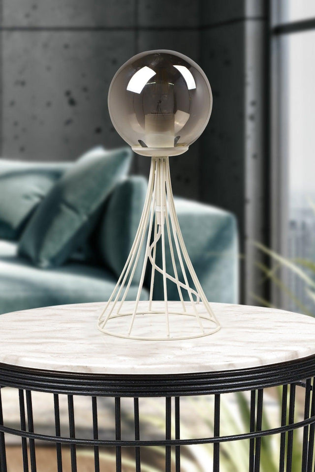 Lapis Table Lamp White Smoked Globe Glass - Swordslife