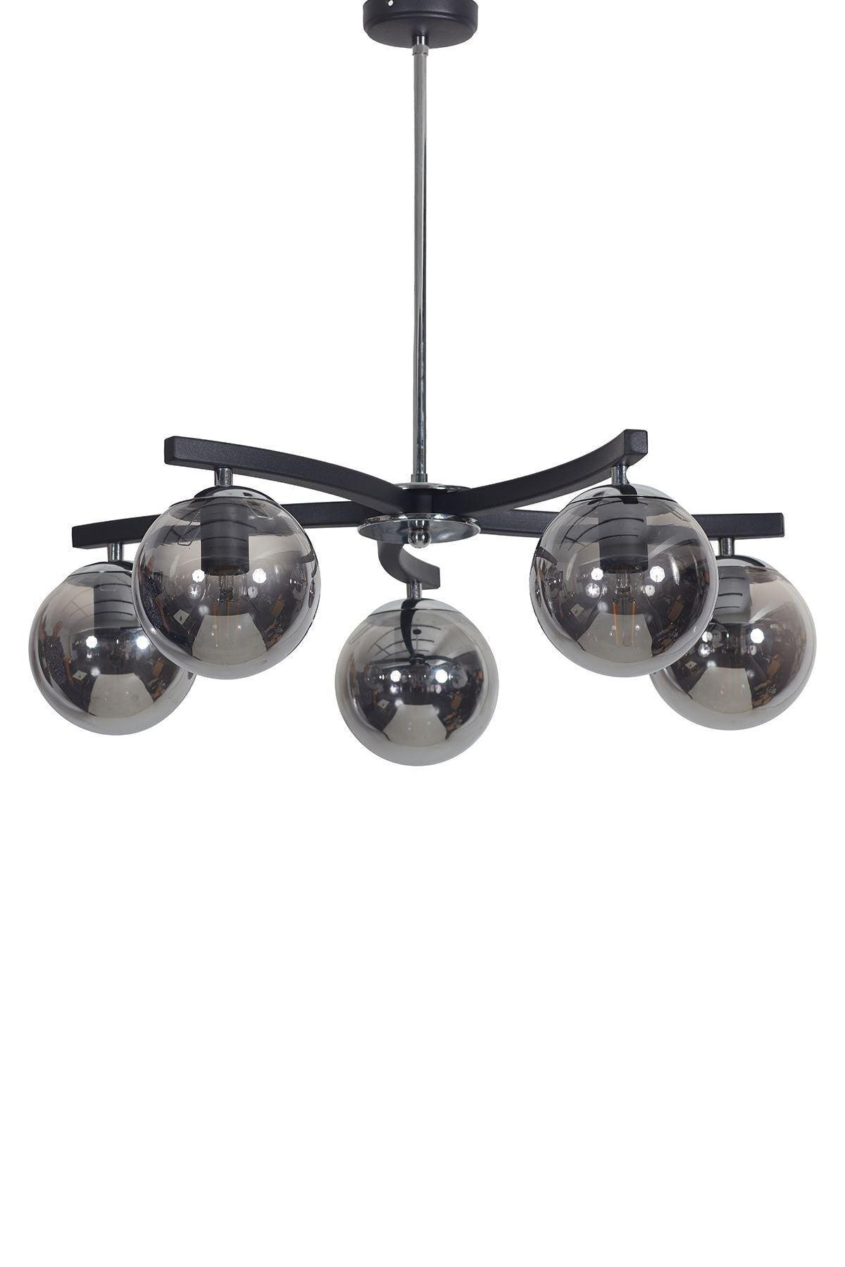 Lara 5 Li Chrome-black Metal Body Smoked Glass Design Luxury Pendant Lamp Chandelier - Swordslife