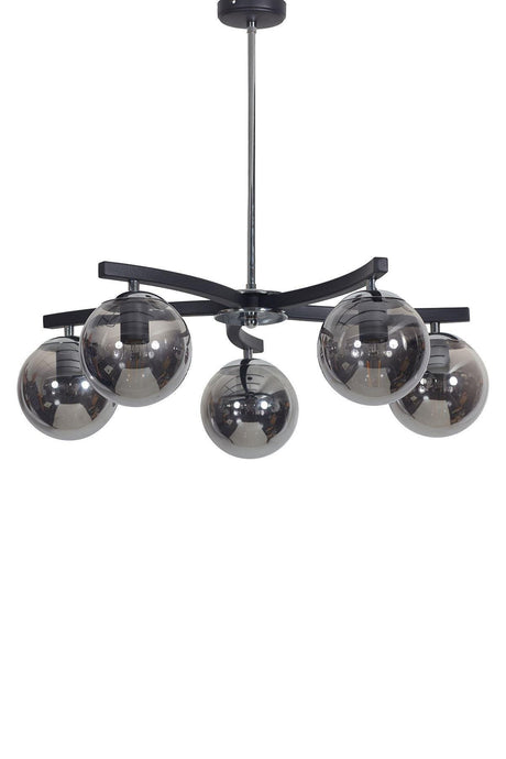 Lara 5 Li Chrome-black Metal Body Smoked Glass Design Luxury Pendant Lamp Chandelier - Swordslife