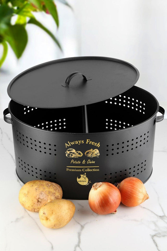 Large Sized Lux Metal Potato-Onion Bucket Basket with Compartments - Swordslife